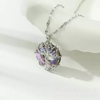 Tree Of Life Necklace Women S Retro Personality Versatile Temperament Blue Crystal Pendant Clavicle Chain