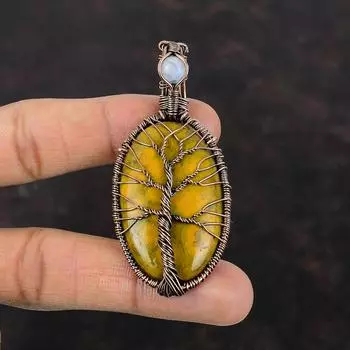 Tree Of Life Ocean Jasper Pendant Copper Wire Wrapped Pendants Rainbow Moonstone Pendant Gemstone Handmade Pendant Copper Wire Wrap Jewelry