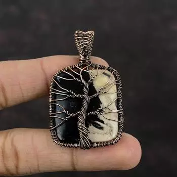 Tree Of Life Palm Root Agate Pendant Copper Wire Wrapped Pendant Handmade Pendant Copper Wire Jewelry Gift For Him Natural Gemstone Pendants