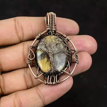 Tree Of Life Plume Agate Pendant Gemstone Copper Wire Wrapped Pendant Handmade Pendant Plume Agate Jewelry Gift For Mother Gift For Her