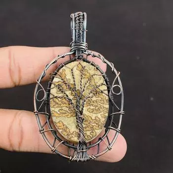 Tree Of Life Psilomelane Dendrite Pendant Copper Wire Wrapped Pendant Handmade Jewelry Gemstone Pendant Gift For Her Copper Wire Jewelry