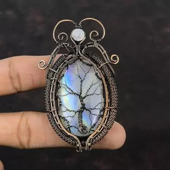 Tree Of Life Rainbow Moonstone Pendant Copper Wire Wrapped Pendant Handmade Pendant Copper Wire Wrap Jewelry Gemstone Pendant Gift For Women