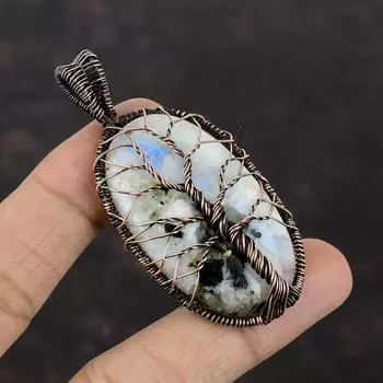 Tree Of Life Rainbow Moonstone Pendant Copper Wire Wrapped Pendant Antique Jewelry Handmade Pendant Copper Jewelry For Gift Gemstone Pendant
