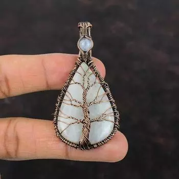Tree Of Life Rainbow Moonstone Pendant Copper Wire Wrapped Pendant Handmade Designer Pendant Copper Wire Jewelry Gemstone Pendant For Gift