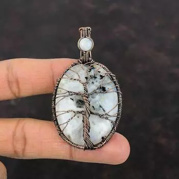 Tree Of Life Rainbow Moonstone Pendant Copper Wire Wrapped Pendant Handmade Pendant Dainty Gemstone Pendant Gift For Mom Copper Wire Jewelry