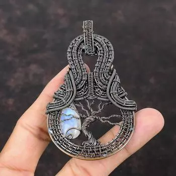Tree Of Life Rainbow Moonstone Pendant Copper Wire Wrapped Pendant Tree Of Life Jewelry Handmade Pendant Gemstone Copper Jewelry For Gift
