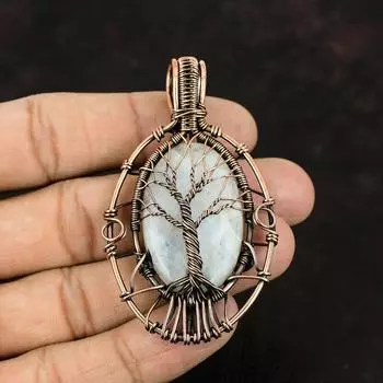 Tree Of Life Rainbow Moonstone Pendant Copper Wire Wrapped Gemstone Pendant Moonstone Jewelry Handmade Pendant Gift For Her Gift For Mother