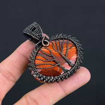 Древо жизни речной яшмы драгоценный камень медная проволока обертка ювелирные изделия ручной работы кулон для мамы 2.44 Inches красный