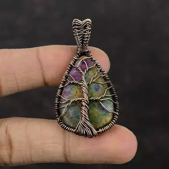 Tree Of Life Ruby Fuchsite Copper Pendant Wire Wrapped Pendant Handmade Copper Wire Jewelry Gemstone Pendant Ruby Fuchsite Jewelry For Gift