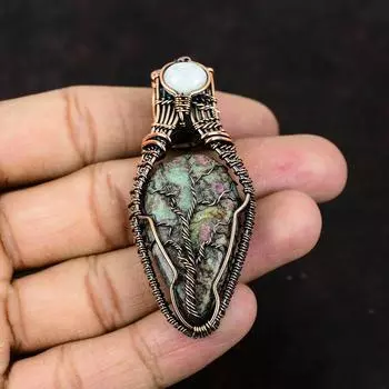 Tree Of Life Ruby Fuchsite Copper Wire Wrapped Pendant Gemstone Wire Wrap Jewelry Rainbow Moonstone Jewelry Handmade Pendant Gift For Mother
