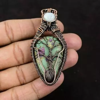 Tree Of Life Ruby Fuchsite Copper Wire Wrapped Pendant Gemstone Wire Jewelry Rainbow Moonstone Jewelry Handmade Pendant Tree of Life Jewelry