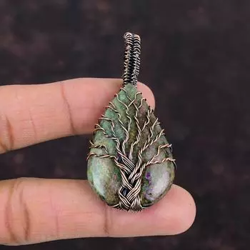 Tree Of Life Ruby Fuchsite Pendant Copper Wire Wrapped Pendant Tree of Life Jewelry Handmade Pendant Gift For Mother Gemstone Copper Jewelry