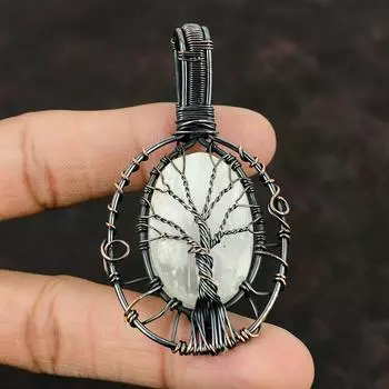 Tree Of Life Selenite Druzy Pendant Copper Wire Wrapped Gemstone Pendant Selenite Jewelry Handmade Wire Pendant Gift For Her Gift For Mother