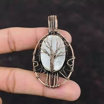 Tree Of Life Selenite Druzy Pendant Copper Wire Wrapped Gemstone Pendant Copper Jewelry Handmade Pendant Gift For Mom Selenite Druzy Jewelry