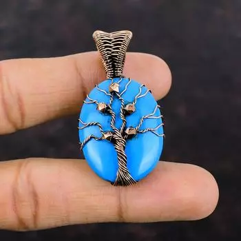 Tree Of Life Sleeping Beauty Turquoise Pendant Copper Wire Wrapped Jewelry Handmade Gemstone Pendant Copper Pendant For Gift Wrapped Pendant
