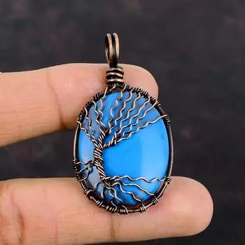 Tree Of Life Sleeping Beauty Turquoise Pendant Copper Wire Wrapped Gemstone Jewelry Handmade Pendant Copper Wire Wrap Pendant Gift For Women