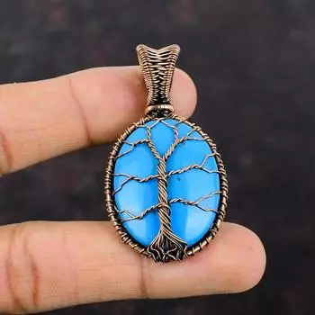 Tree Of Life Sleeping Beauty Turquoise Pendant Copper Wire Wrapped Pendant Gemstone Copper Jewelry Handmade Designer Pendant Gift For Her