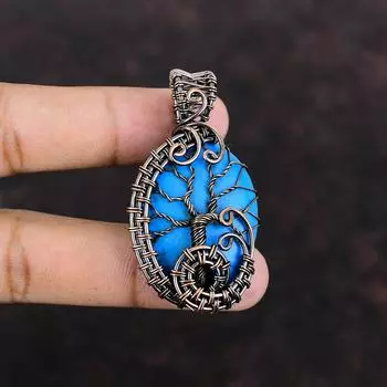 Tree Of Life Sleeping Beauty Turquoise Pendant Copper Wire Wrapped Jewelry Gemstone Pendant Handmade Jewelry Copper Pendant Anniversary Gift