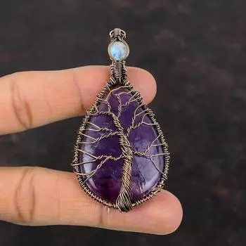 Древо жизни Звезда Аметист Подвеска Медная проволока Обернутая драгоценным камнем Ювелирные изделия Медный кулон для подарка Радужный лунный камень Подвеска ручной работы