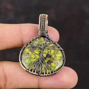Tree Of Life Stichtite Gemstone Pendant Copper Wire Wrapped Pendant Copper Wire Jewelry Gift For Him Handmade Pendant Tree Of Life Jewelry