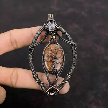 Tree Of Life Sunstone Gemstone Pendant Copper Wire Wrapped Rainbow Moonstone Pendant Copper Jewelry Engagement Gift Handmade Amazing Pendant