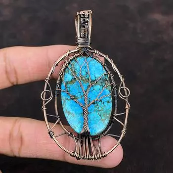 Tree Of Life Tibetan Turquoise Copper Pendant Wire Wrapped Pendant Gemstone Designer Pendant Turquoise Jewelry Gift For Her Handmade Jewelry