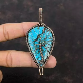 Tree Of Life Tibetan Turquoise Pendant Copper Wire Wrapped Pendant Gemstone Pendant Turquoise Jewelry Gift For Women Handmade Copper Jewelry