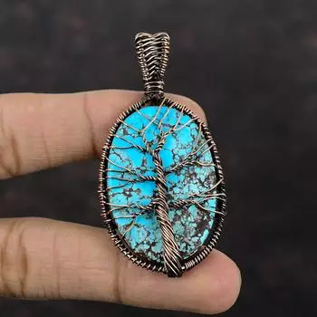 Tree Of Life Tibetan Turquoise Pendant Copper Wire Wrapped Pendant Handmade Pendant Copper Wire Jewelry For Gift Gemstone Pendant For Women