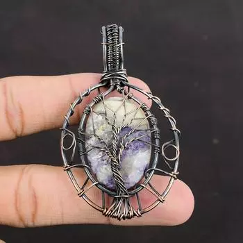 Древо жизни Тиффани Джаспер Подвеска Драгоценный камень Ювелирные изделия Медная проволока Обернутый кулон Ручной работы Дизайнерский кулон Древо жизни Ювелирные изделия для подарка