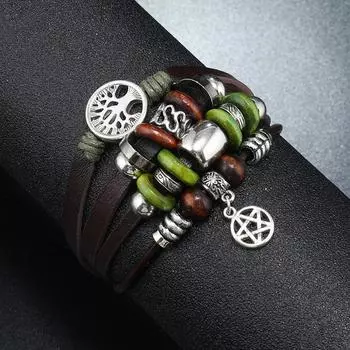 Tree of Life Turquoise Multi-layer Leather Bracelet Creative Butterfly Retro Black Men s Bracelet коричневый