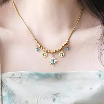 Ожерелье из бирюзы «Дерево жизни» Ожерелье из нержавеющей стали «Unfade»