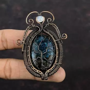 Древо жизни арбуз турмалин кулон медная проволока обернутый кулон драгоценный камень кулон лунный камень ручной работы медные украшения для подарка