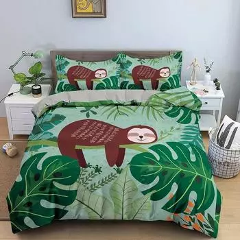 Tree Sloth Bedding Set Boys Girls Twin Queen Size Duvet Cover Pillowcase Bed Kids Adult Fashion Home Textileextile 70x133cm 2pcs
