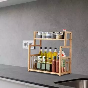 Трехъярусная бамбуковая подставка для специй Yousheng, держатель для банок с приправами, большая емкость, простая сборка, кухонная столешница, органайзер для бутылок с приправами 40cm