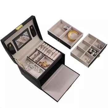 Трехъярусная шкатулка для драгоценностей, шкатулка для хранения ювелирных изделий, портативный замок, серьги, ожерелье, шкатулка для хранения колец, деревянная трансграничная Amazon.