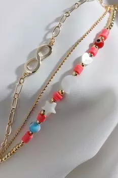 Трехчастный браслет Fimo розового цвета с бусинами золотого цвета и устройством бесконечности