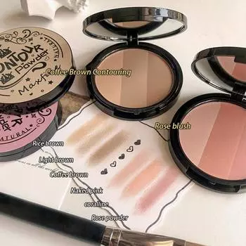 Трехцветная пудра в лотке, нежные, длительного действия, не легко летающие тени для век, румяна, одна пластина