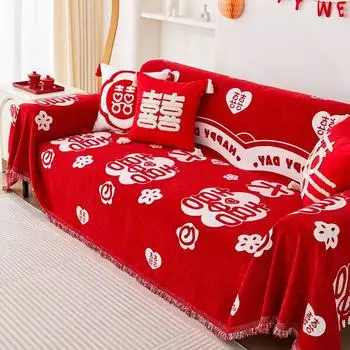 Трехцветное праздничное диванное полотенце Big Red Joy в китайском стиле, синель, универсальный универсальный чехол «все включено», ткань для гостиной 180*130cm
