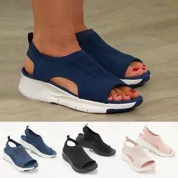 Трехцветные модные повседневные сандалии с рыбьей головой и женской обувью на низком каблуке 40 синий