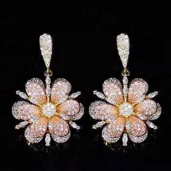 Трехцветные ювелирные изделия CMM, серьги-капли с микро-паве и кубическим цирконием в форме цветка разноцветный