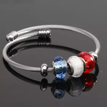 Трехцветный браслет из нержавеющей стали, женский браслет из титановой стальной проволоки, женский браслет со съемной нитью, бусины