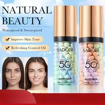 Трехцветный изолирующий крем «Радуга» Праймер для макияжа лица Длительный водостойкий контроль жирности Деликатное увлажнение Осветление тона кожи розовый