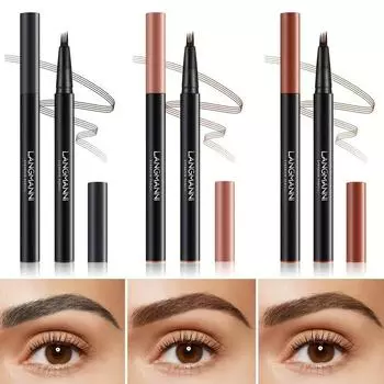 Трехцветный карандаш для бровей с четырьмя когтями, трехмерный, натуральный, не легко размазывается, стойкий и гладкий чёрный