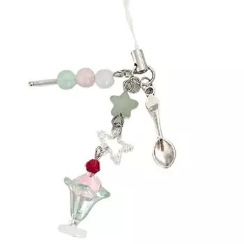 Трехцветный кулон для мобильного телефона с мороженым и газировкой, подвеска для наушников ручной работы с девчачьим сердечком, цепочка для телефона, сумка, кулон, брелок