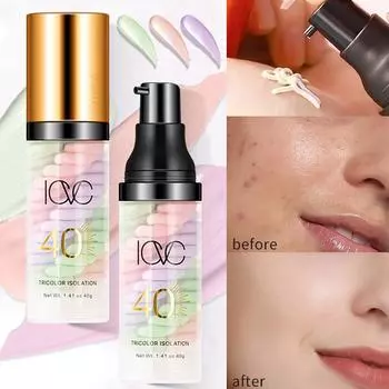 Трехцветный праймер-крем для лица, контурный макияж, увлажнение, изоляция, водостойкая натуральная основа, консилер, осветление тона кожи 40g