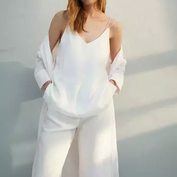 Трехцветный шелковый жилет с V-образным вырезом и геометрическим узором на двойных бретелях — европейско-американский минималистский стиль M (approx. 55kg, 75AB)