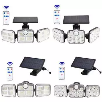 Трехголовый светодиодный настенный светильник на солнечных батареях с датчиком движения JD2102 split type, 100LED