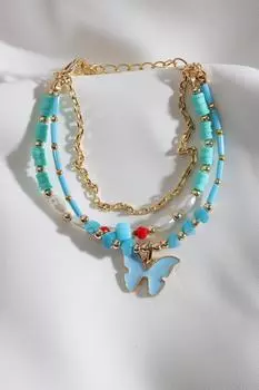 Трехкомпонентный кулон-бабочка Fimo с бусинами, синий браслет