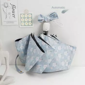 Трехкратная картина маслом с цветами, автоматические зонты, складной виниловый солнцезащитный крем от солнца и дождя, дорожный подарок для девочек, ветрозащитный