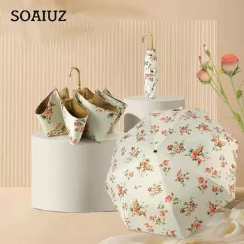 Трехкратный золотой крючок с изогнутой ручкой, солнцезащитный козырек, анти-ультрафиолетовый складной зонт от солнца, простой цвет, солнечный зонт в стиле ретро навахо белый